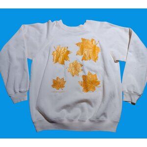 Vintage Hanes Large Sweatshirt Gold Leaf Print 1980's USA Granny Art